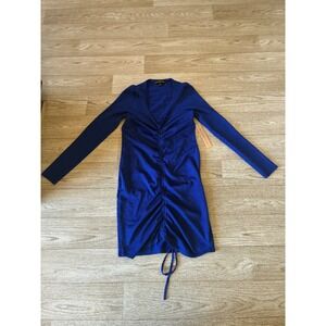 Almost Famous Royal Blue Metallic Ruched V-Neck Bodycon Mini Dress Womens Large